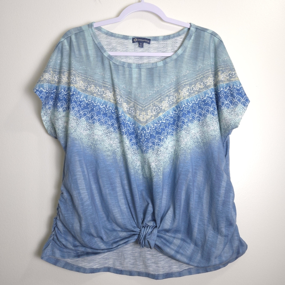 Democracy Ombré Tie Dye‎ Print Slub Knit Knot-Front Tee XL - Picture 2 of 9
